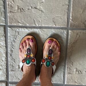 Easy Street Colorful Beaded Women's Sandals 7.5